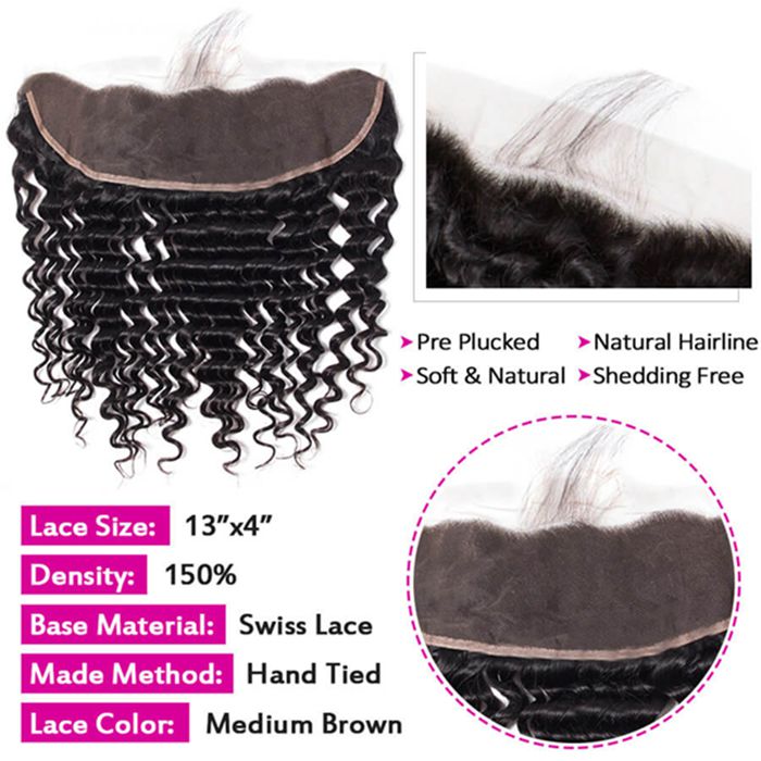 Transparent Lace Frontal Deep Wave 13x4 Ear to Ear Lace Frontal Human Hair 12A Best Quality
