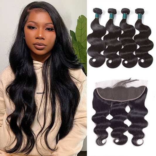 Body Wave Virgin Hair Weave 3 Bundles With 13x4 Lace Frontal