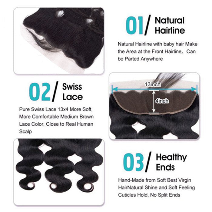 Body Wave Virgin Hair Weave 3 Bundles With 13x4 Lace Frontal