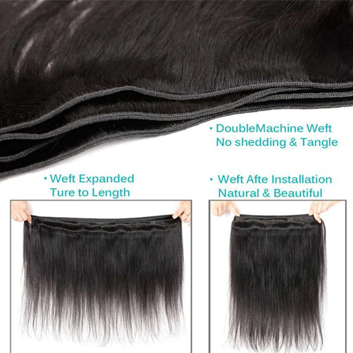 Straight Virgin Hair Weave 3 Bundles With Lace Frontal 13x4 Ear To Ear