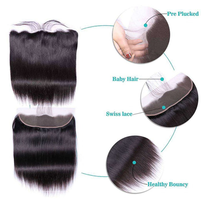 Straight Virgin Hair Weave 3 Bundles With Lace Frontal 13x4 Ear To Ear
